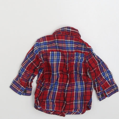 NEXT Boys Red Plaid 100% Cotton Basic Button-Up Size 3-6 Months Collared Button