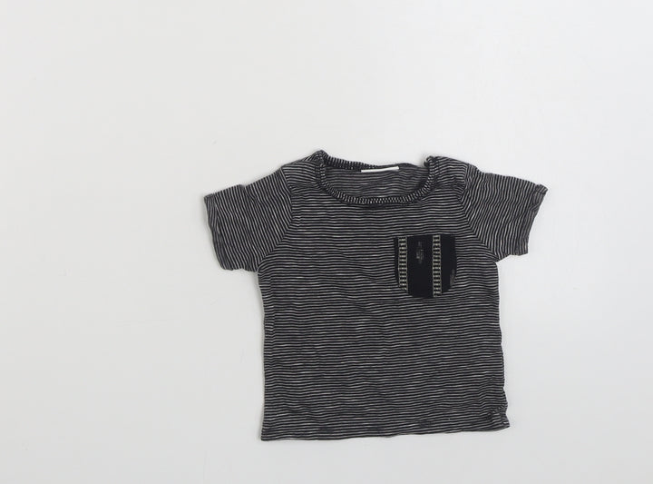 NEXT Baby Black Striped 100% Cotton Basic T-Shirt Size 0-3 Months Crew Neck Pullover