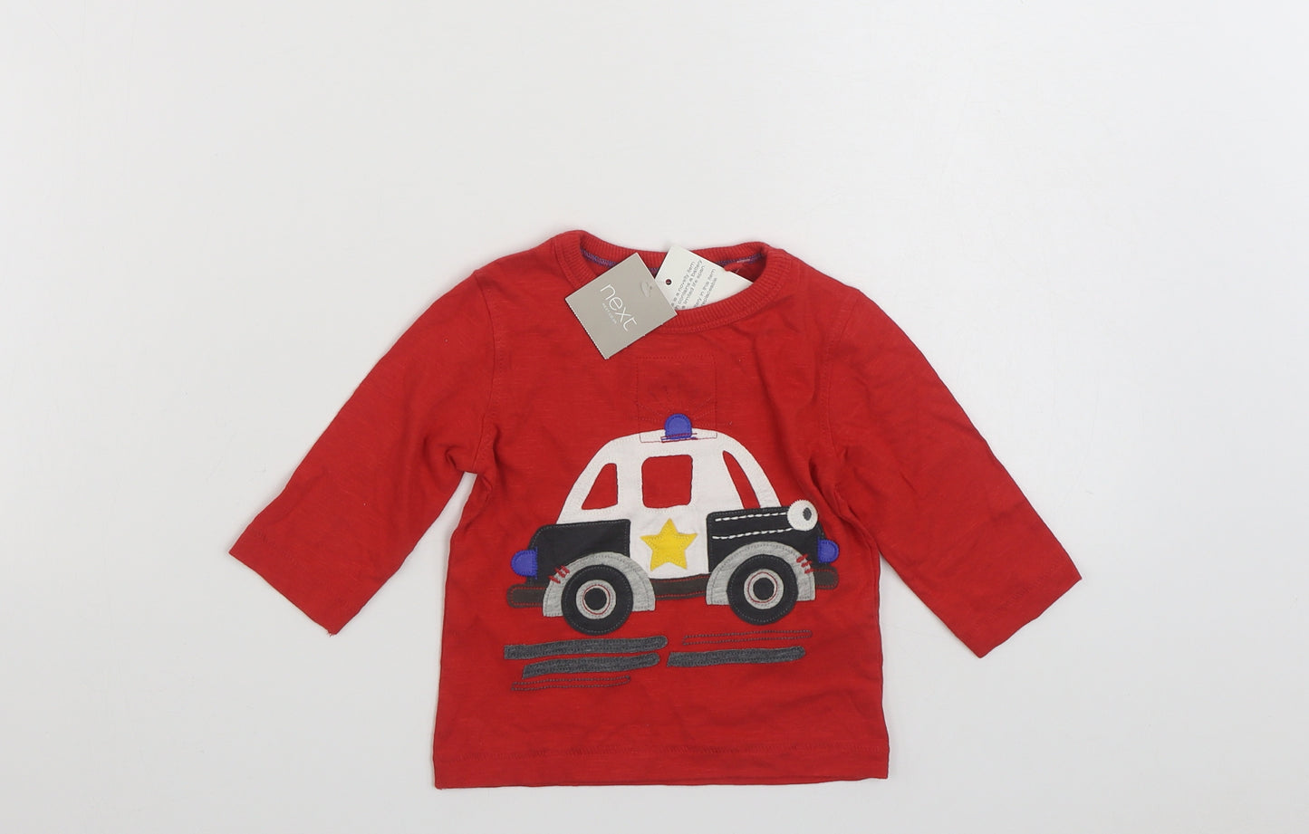 NEXT Boys Red  100% Cotton Basic T-Shirt Size 3-6 Months Crew Neck Pullover - Car