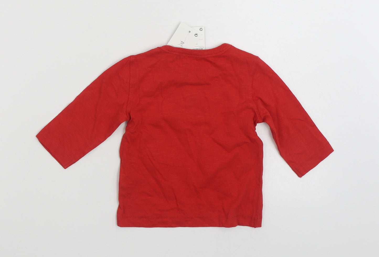 NEXT Boys Red  100% Cotton Basic T-Shirt Size 3-6 Months Crew Neck Pullover - Car