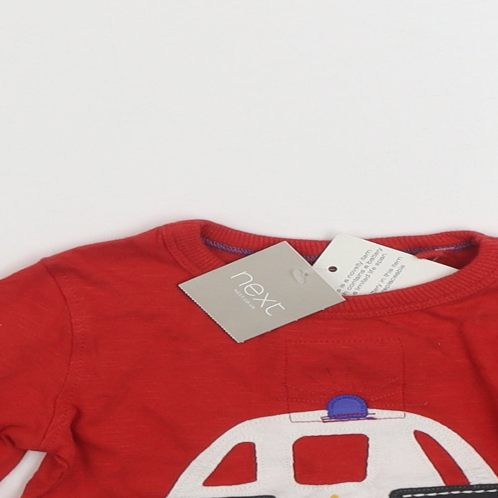 NEXT Boys Red  100% Cotton Basic T-Shirt Size 3-6 Months Crew Neck Pullover - Car