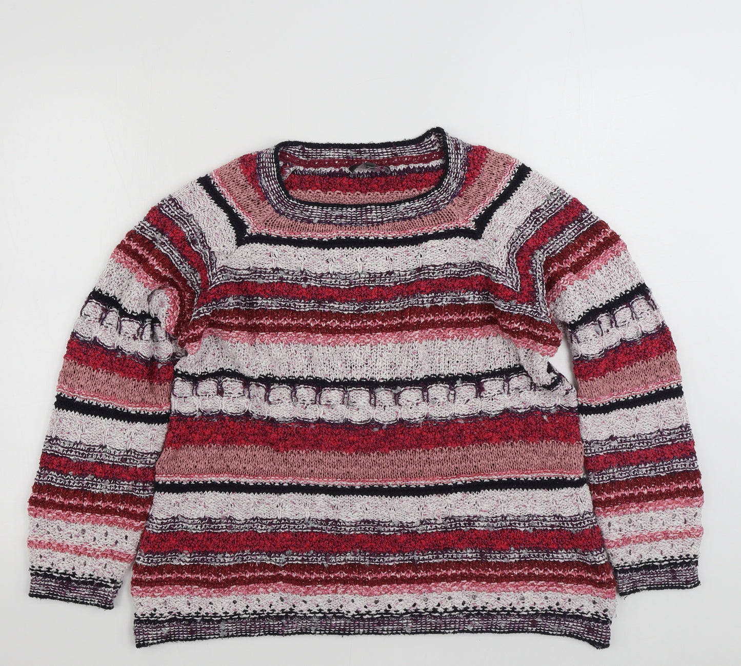 Per Una Womens Pink Round Neck Striped Cotton Pullover Jumper Size 20
