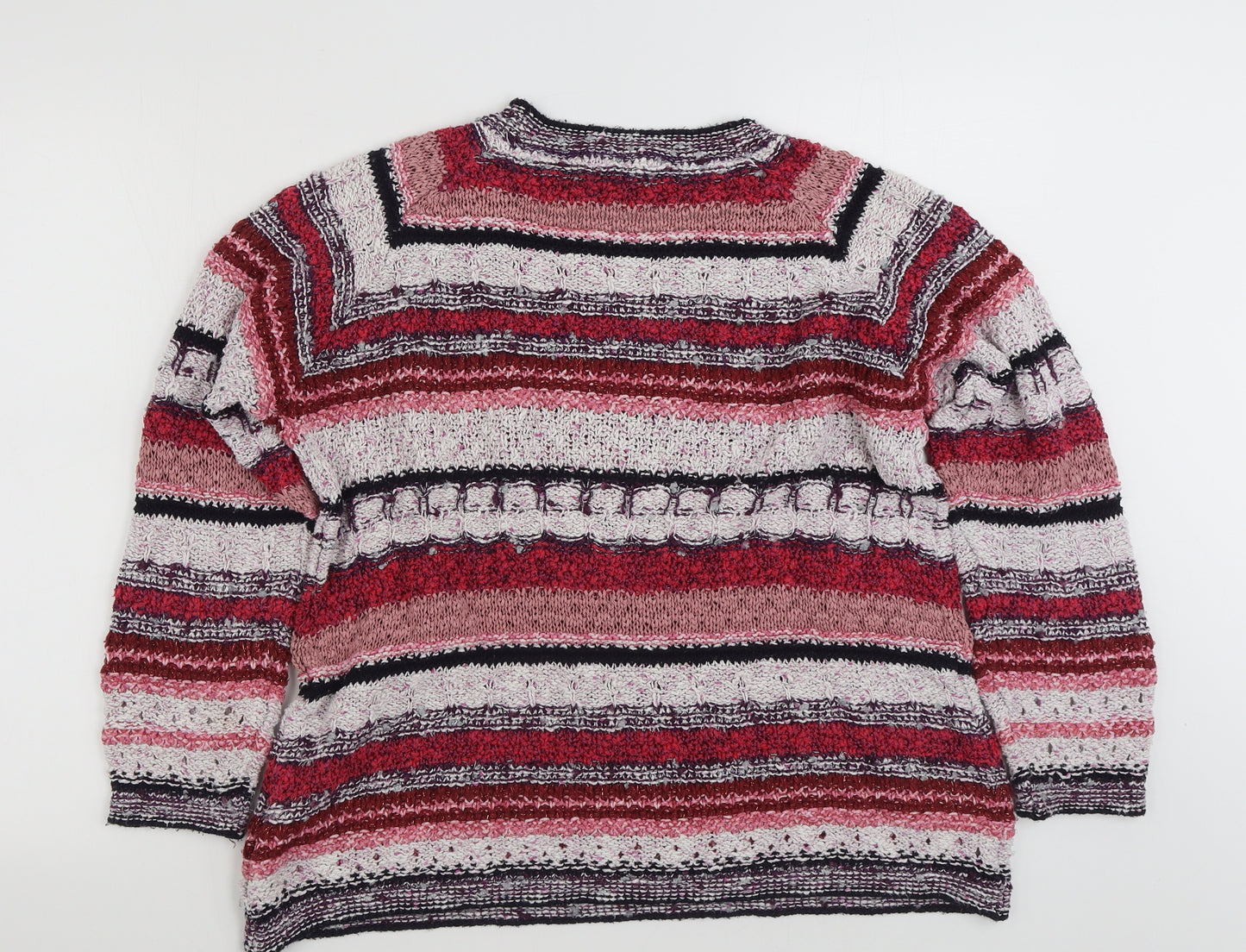 Per Una Womens Pink Round Neck Striped Cotton Pullover Jumper Size 20