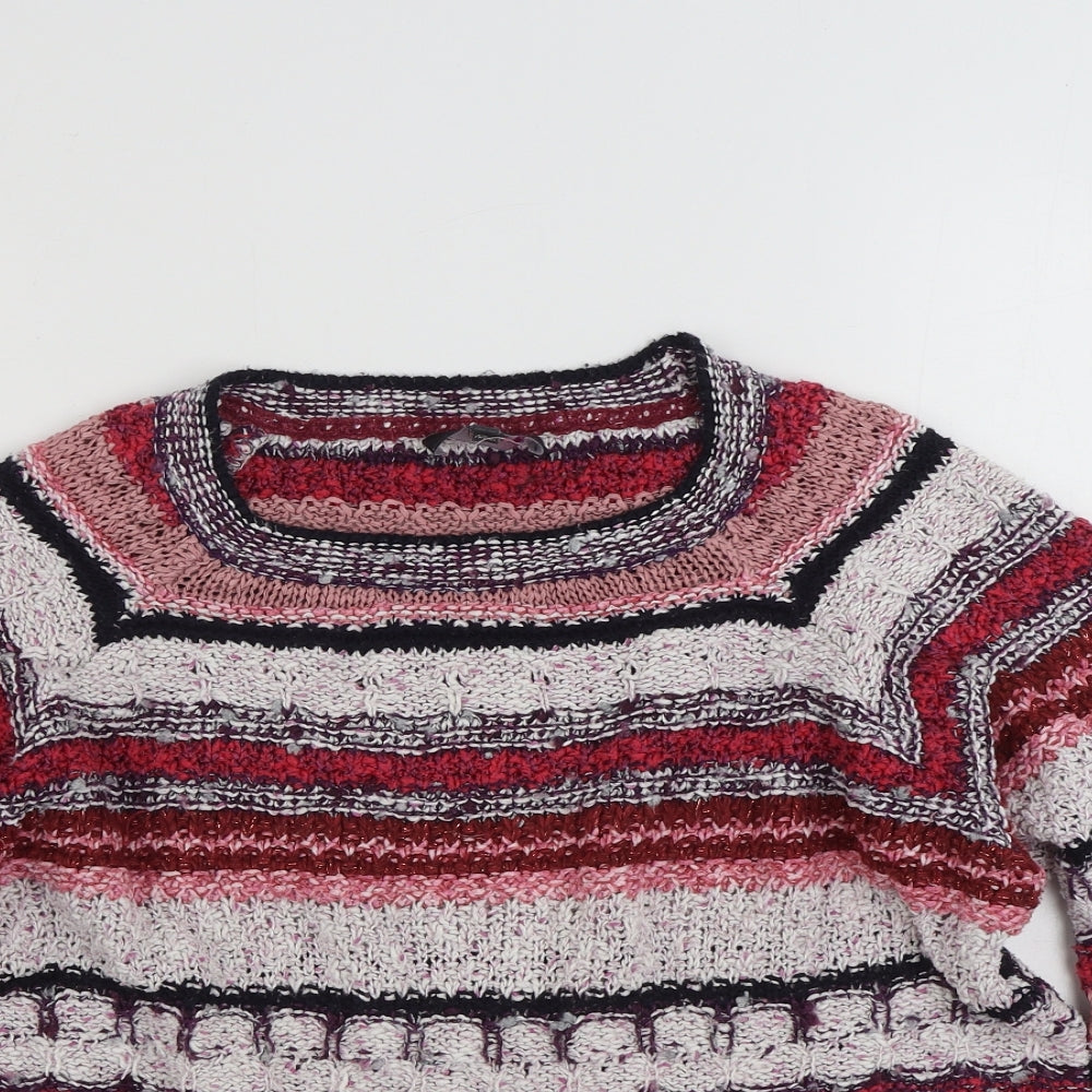 Per Una Womens Pink Round Neck Striped Cotton Pullover Jumper Size 20