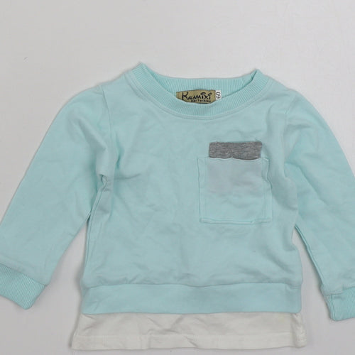 Kalamixi Girls Blue  100% Cotton Basic T-Shirt Size 3-6 Months Crew Neck Pullover - Size 60cm