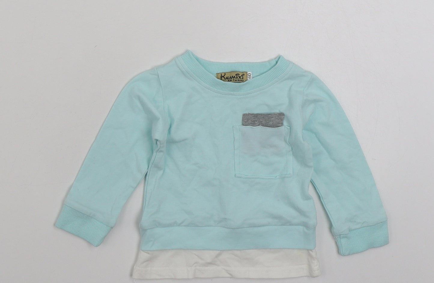 Kalamixi Girls Blue  100% Cotton Basic T-Shirt Size 3-6 Months Crew Neck Pullover - Size 60cm