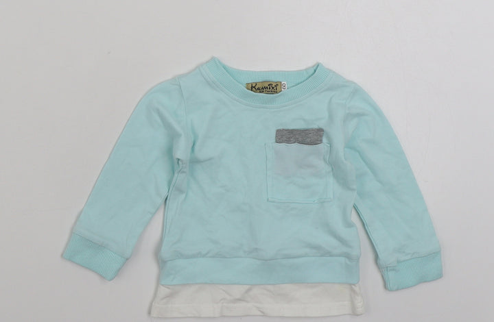 Kalamixi Girls Blue  100% Cotton Basic T-Shirt Size 3-6 Months Crew Neck Pullover - Size 60cm