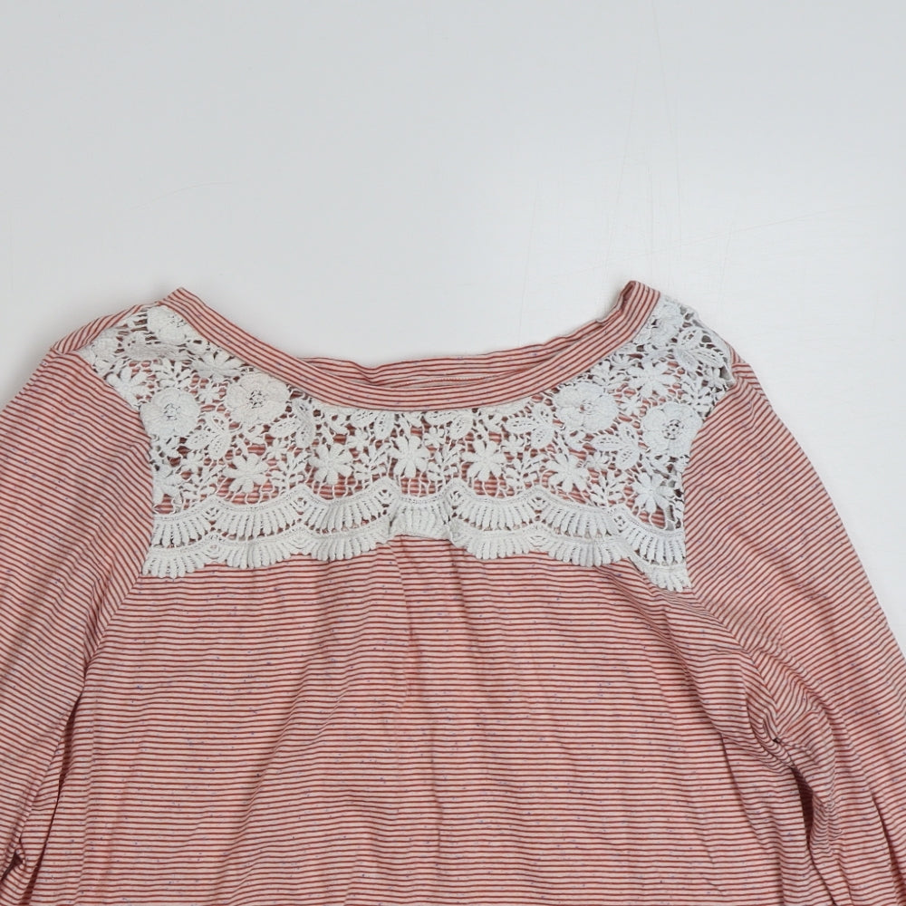 Matalan Womens Red Striped Cotton Basic T-Shirt Size 18 Boat Neck