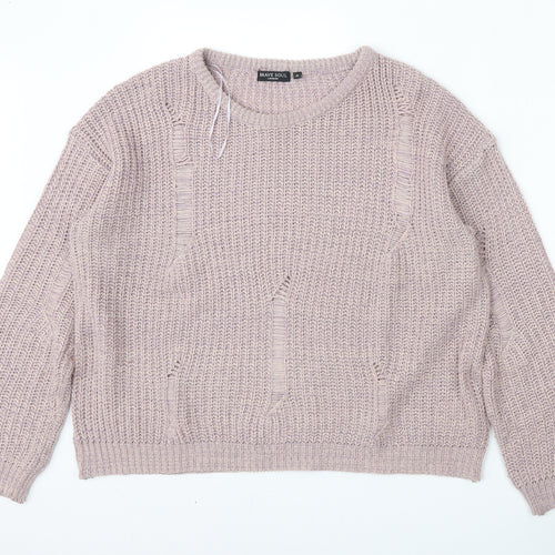 Brave Soul Womens Purple Round Neck  Acrylic Pullover Jumper Size L