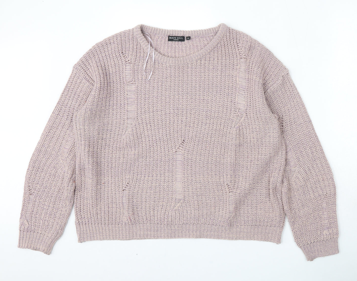 Brave Soul Womens Purple Round Neck  Acrylic Pullover Jumper Size L