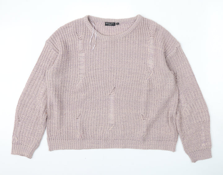 Brave Soul Womens Purple Round Neck  Acrylic Pullover Jumper Size L