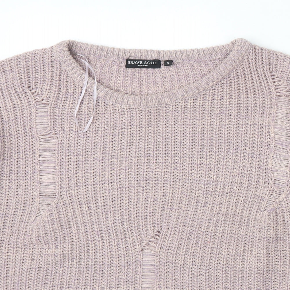 Brave Soul Womens Purple Round Neck  Acrylic Pullover Jumper Size L