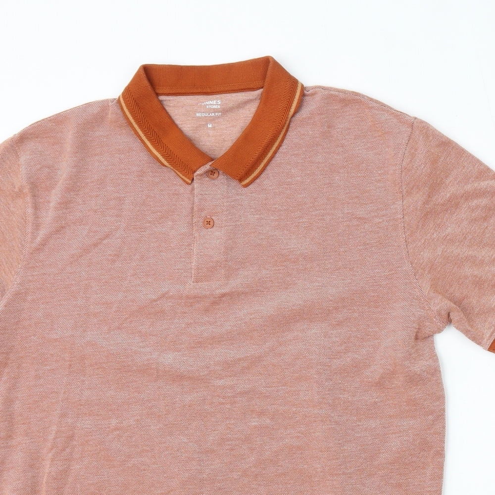 Dunnes Stores Mens Orange  Cotton  Polo Size M Collared Button