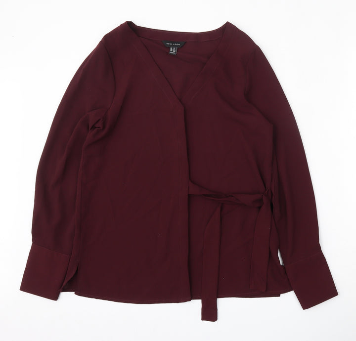 New Look Womens Purple  Polyester Basic Blouse Size 10 V-Neck