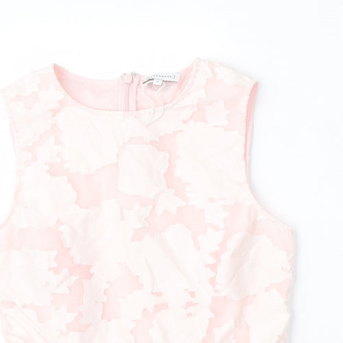 Warehouse Womens Pink Floral Cotton Basic Blouse Size 12 Round Neck