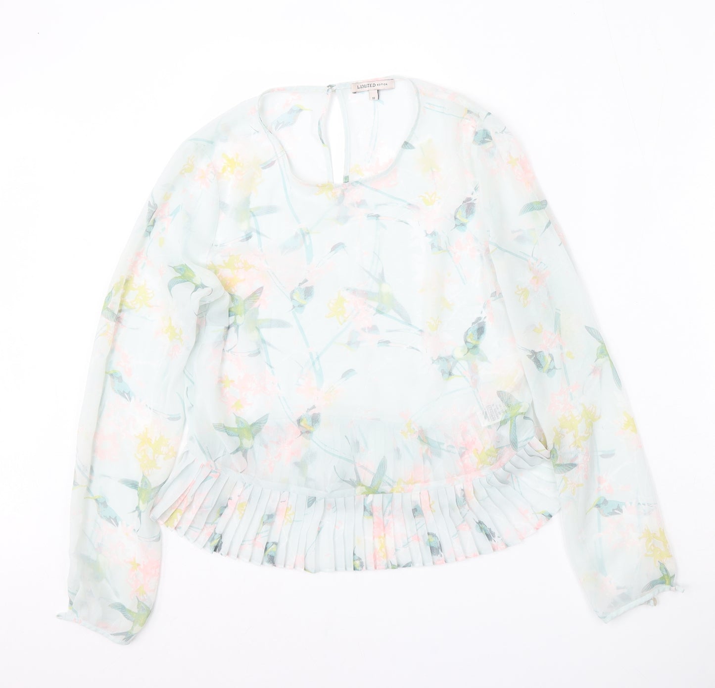 Marks and Spencer Womens Multicoloured Floral Polyester Basic Blouse Size 10 Round Neck - Sheer