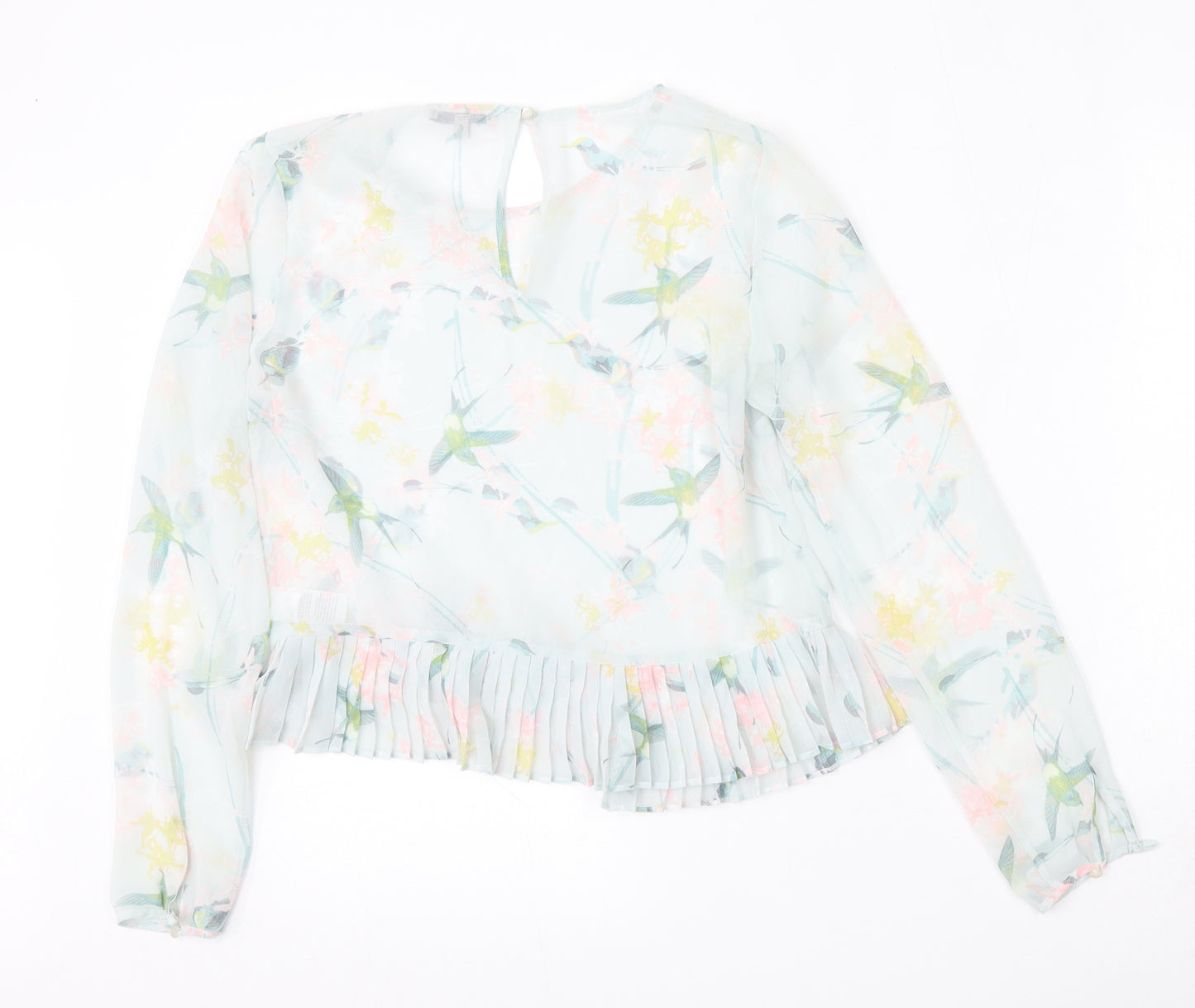 Marks and Spencer Womens Multicoloured Floral Polyester Basic Blouse Size 10 Round Neck - Sheer