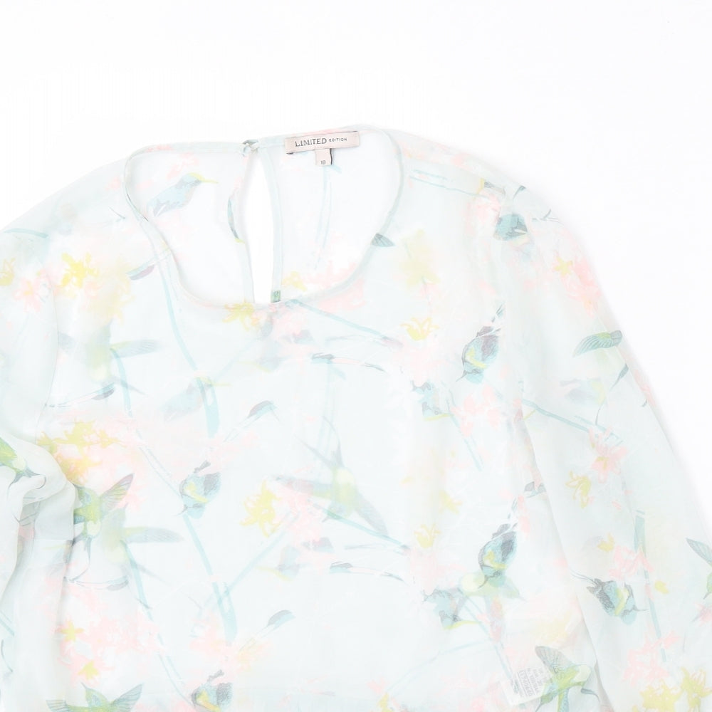 Marks and Spencer Womens Multicoloured Floral Polyester Basic Blouse Size 10 Round Neck - Sheer