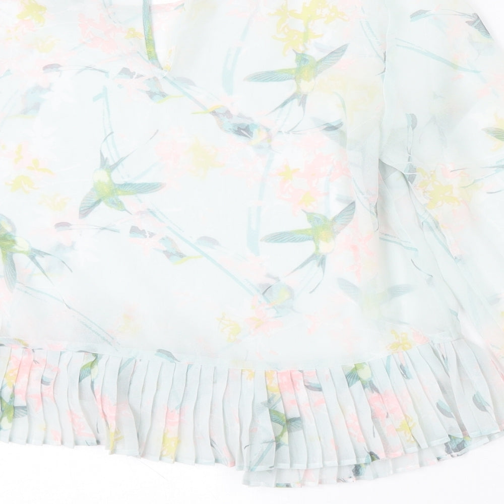 Marks and Spencer Womens Multicoloured Floral Polyester Basic Blouse Size 10 Round Neck - Sheer