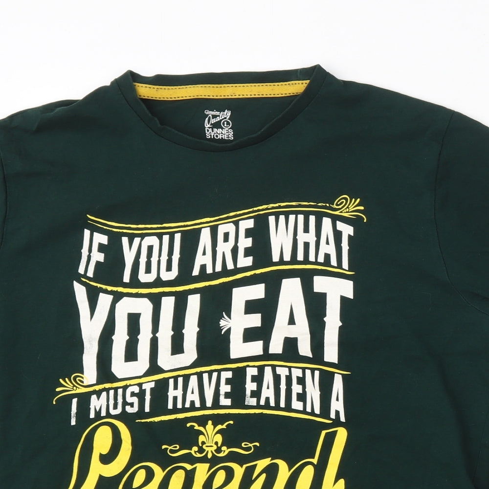 Dunnes Stores Mens Green  Cotton  T-Shirt Size L Round Neck