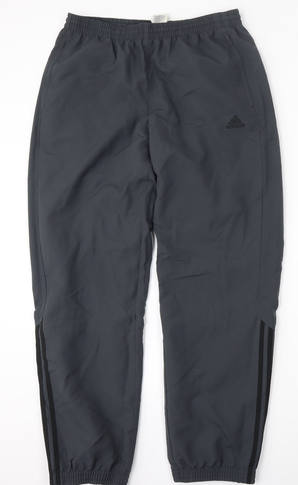 adidas Mens Grey Striped Polyester Jogger Trousers Size L L30 in Regular