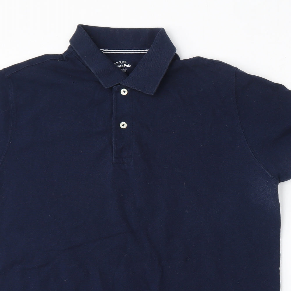 Cactus Mens Blue  Cotton  Polo Size M Collared Button