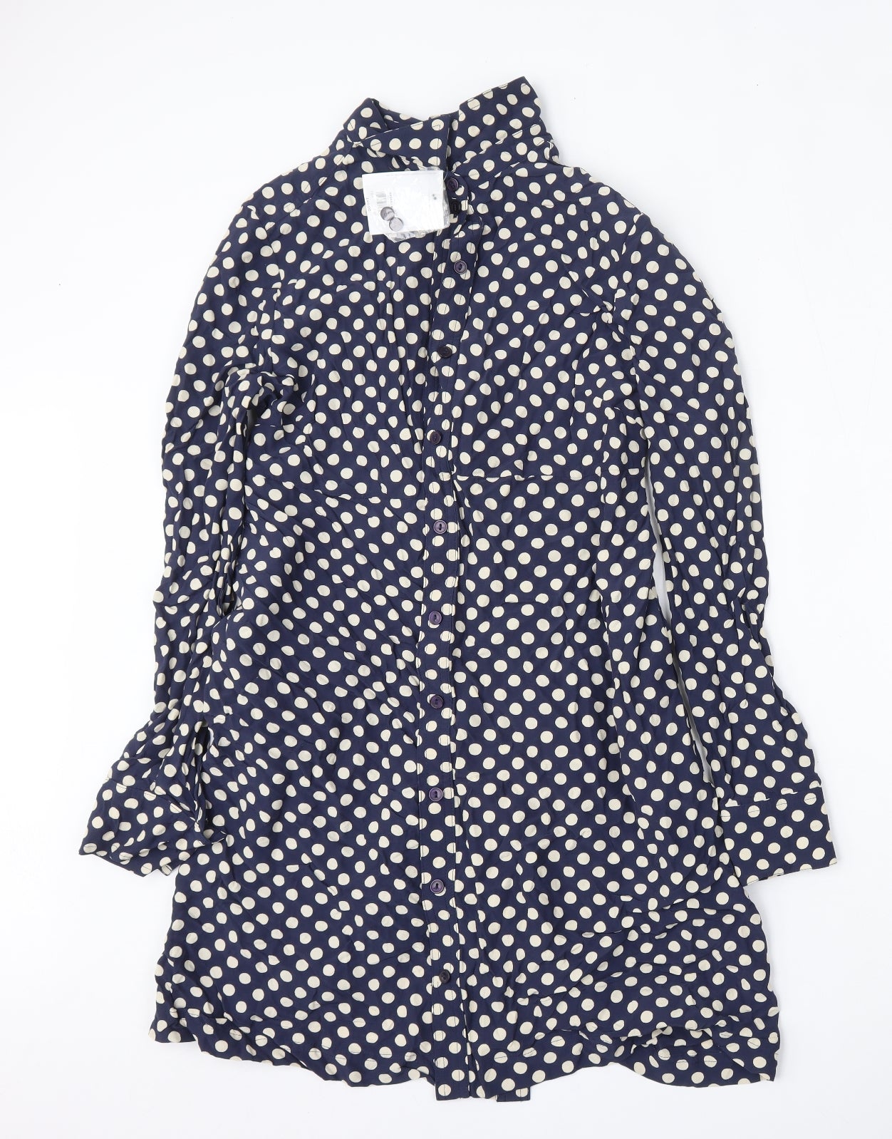 Topshop Womens Blue Polka Dot Viscose Basic Button-Up Size 14 Collared - Maternity Shirt Dress