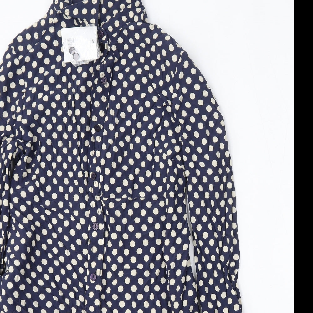 Topshop Womens Blue Polka Dot Viscose Basic Button-Up Size 14 Collared - Maternity Shirt Dress