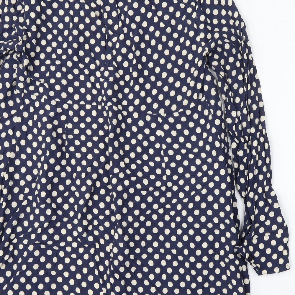 Topshop Womens Blue Polka Dot Viscose Basic Button-Up Size 14 Collared - Maternity Shirt Dress