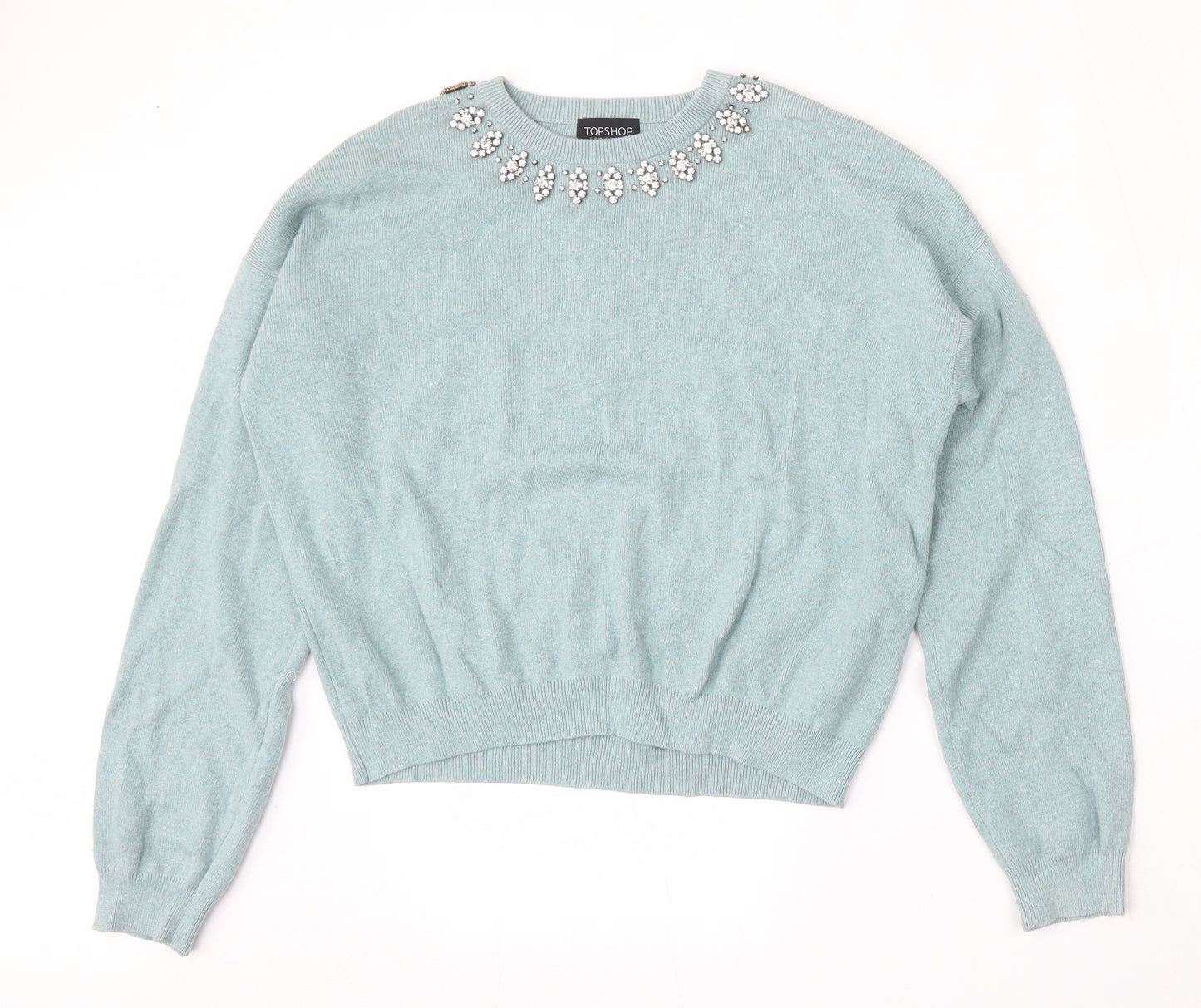 Topshop Womens Blue Round Neck  Cotton Pullover Jumper Size 12
