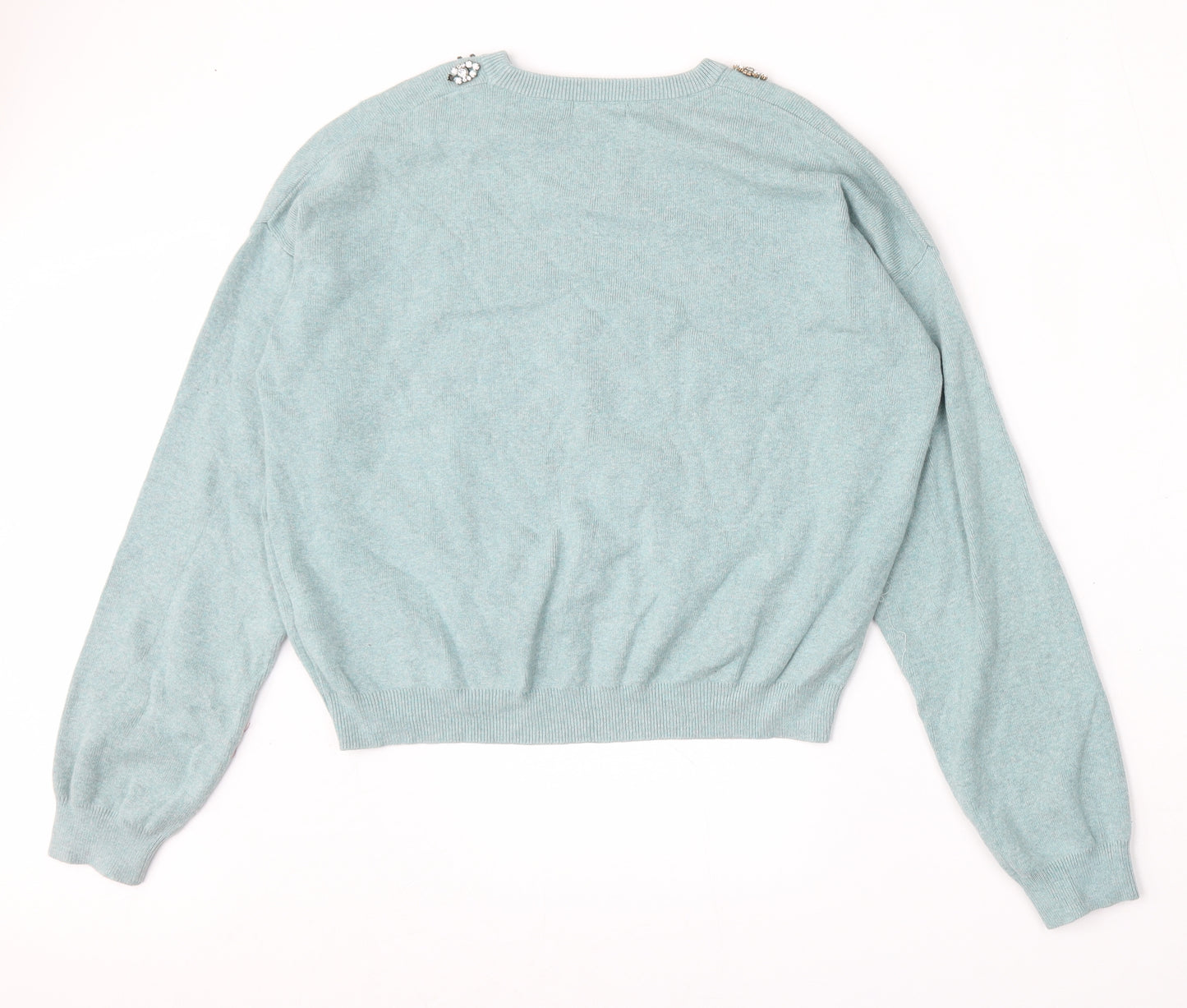 Topshop Womens Blue Round Neck  Cotton Pullover Jumper Size 12
