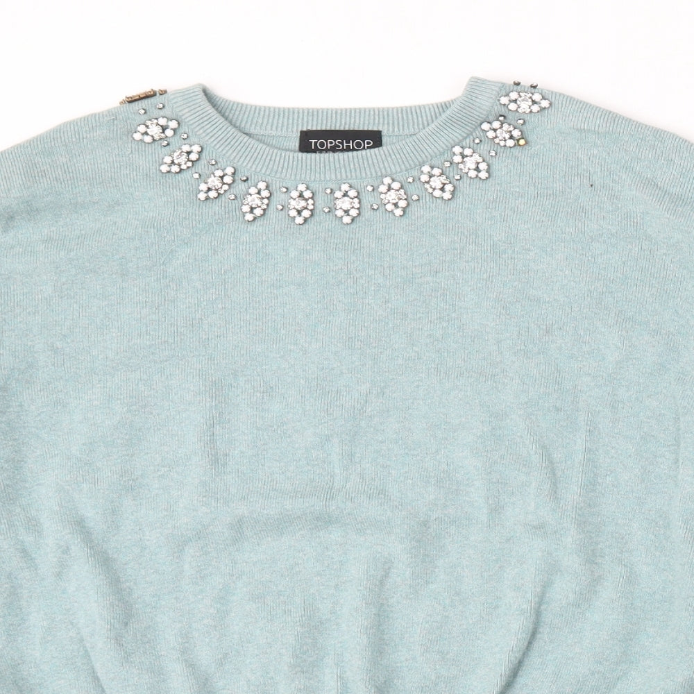 Topshop Womens Blue Round Neck  Cotton Pullover Jumper Size 12
