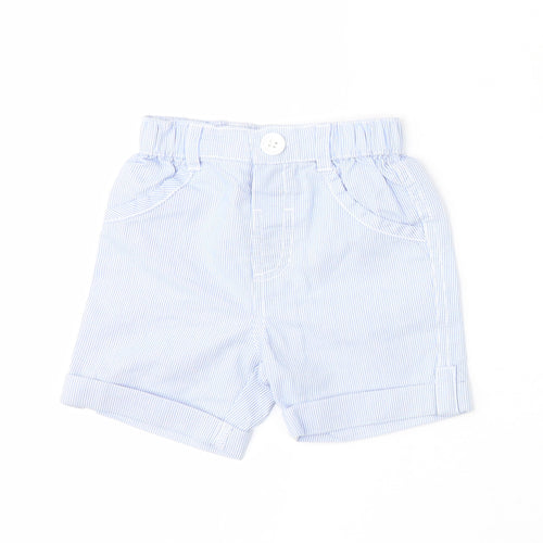 George Girls Blue Striped Cotton Cropped Trousers Size 6-9 Months  Button