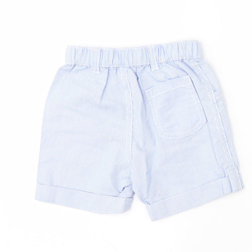 George Girls Blue Striped Cotton Cropped Trousers Size 6-9 Months  Button