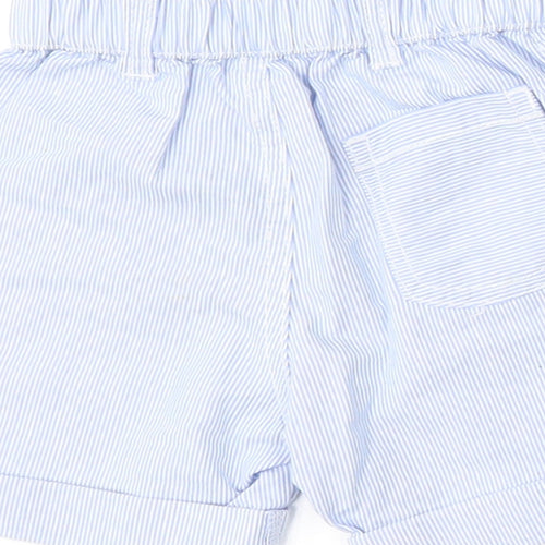 George Girls Blue Striped Cotton Cropped Trousers Size 6-9 Months  Button