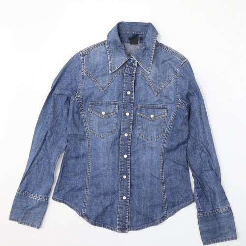 Gap Womens Blue  Cotton Basic Button-Up Size 2XS Collared