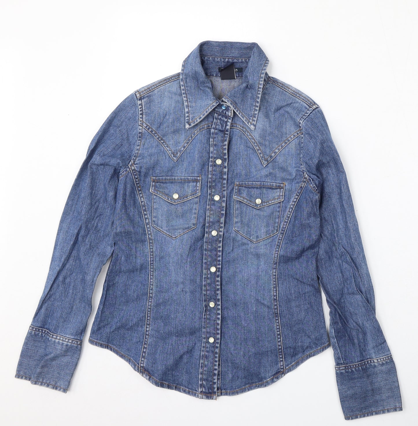 Gap Womens Blue  Cotton Basic Button-Up Size 2XS Collared