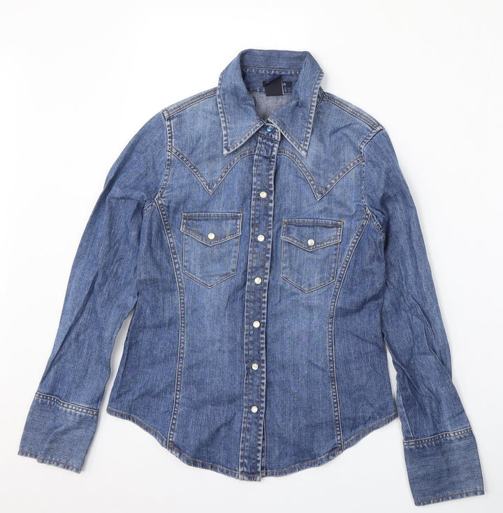 Gap Womens Blue  Cotton Basic Button-Up Size 2XS Collared