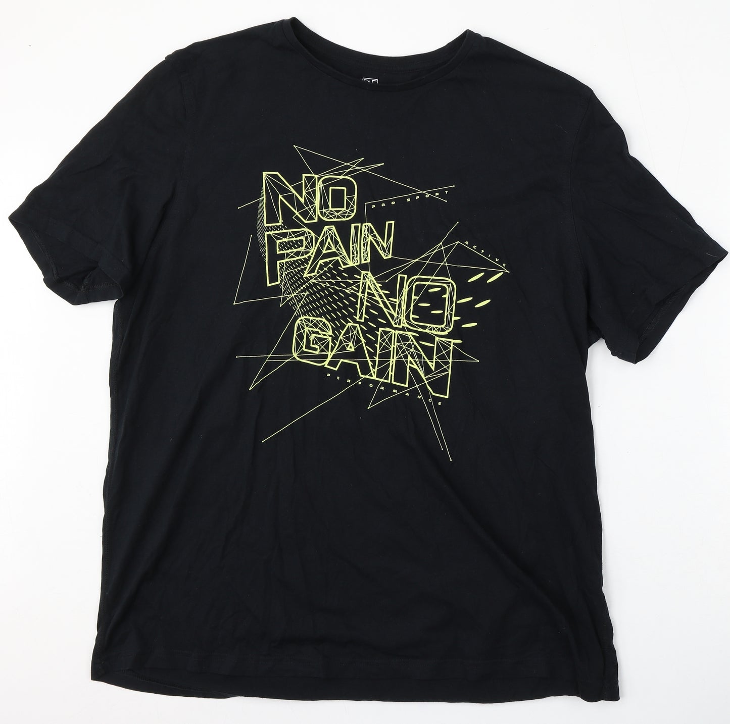 F&F Mens Black  Cotton  T-Shirt Size 2XL Round Neck  - No Pain No Gain