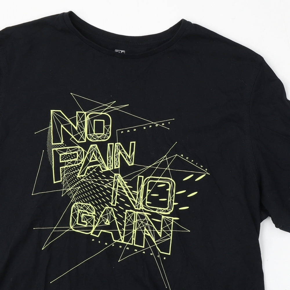 F&F Mens Black  Cotton  T-Shirt Size 2XL Round Neck  - No Pain No Gain