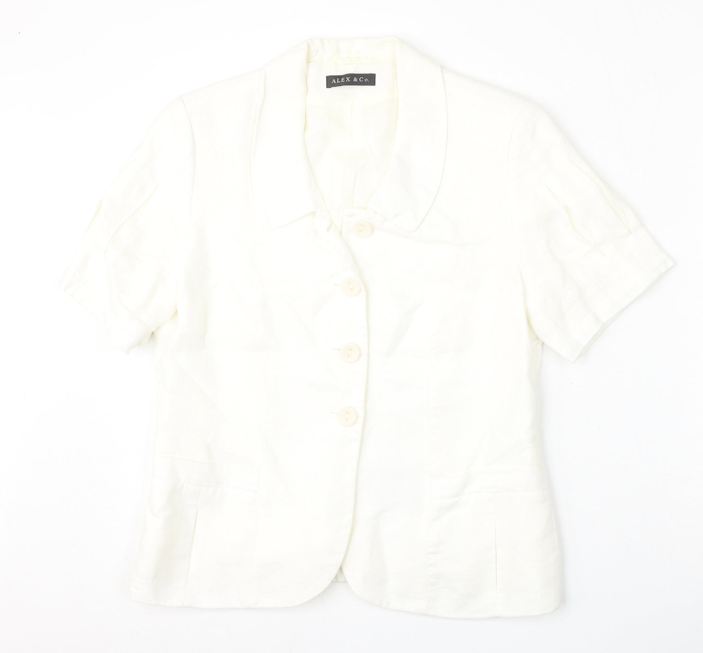 Alex & Co Womens White  Acetate Basic Button-Up Size 14 Collared