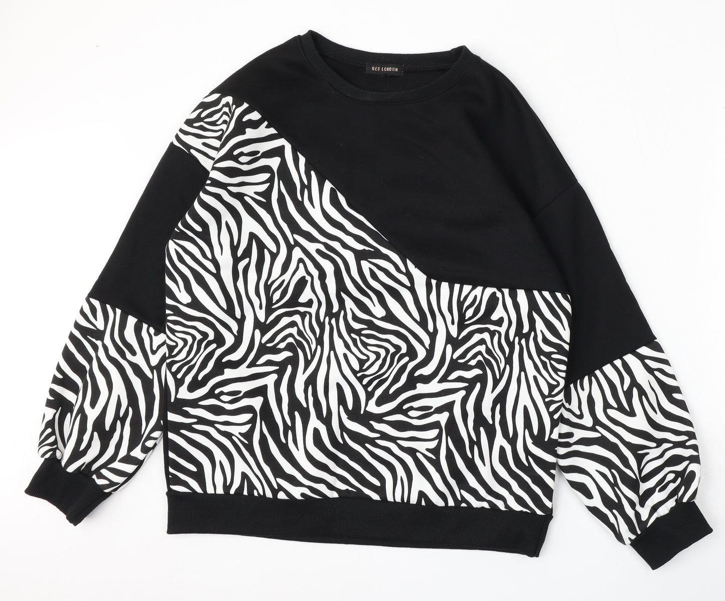 QED London Womens Black Animal Print Polyester Pullover Sweatshirt Size L