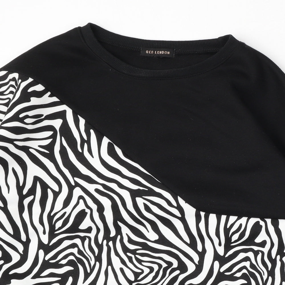 QED London Womens Black Animal Print Polyester Pullover Sweatshirt Size L