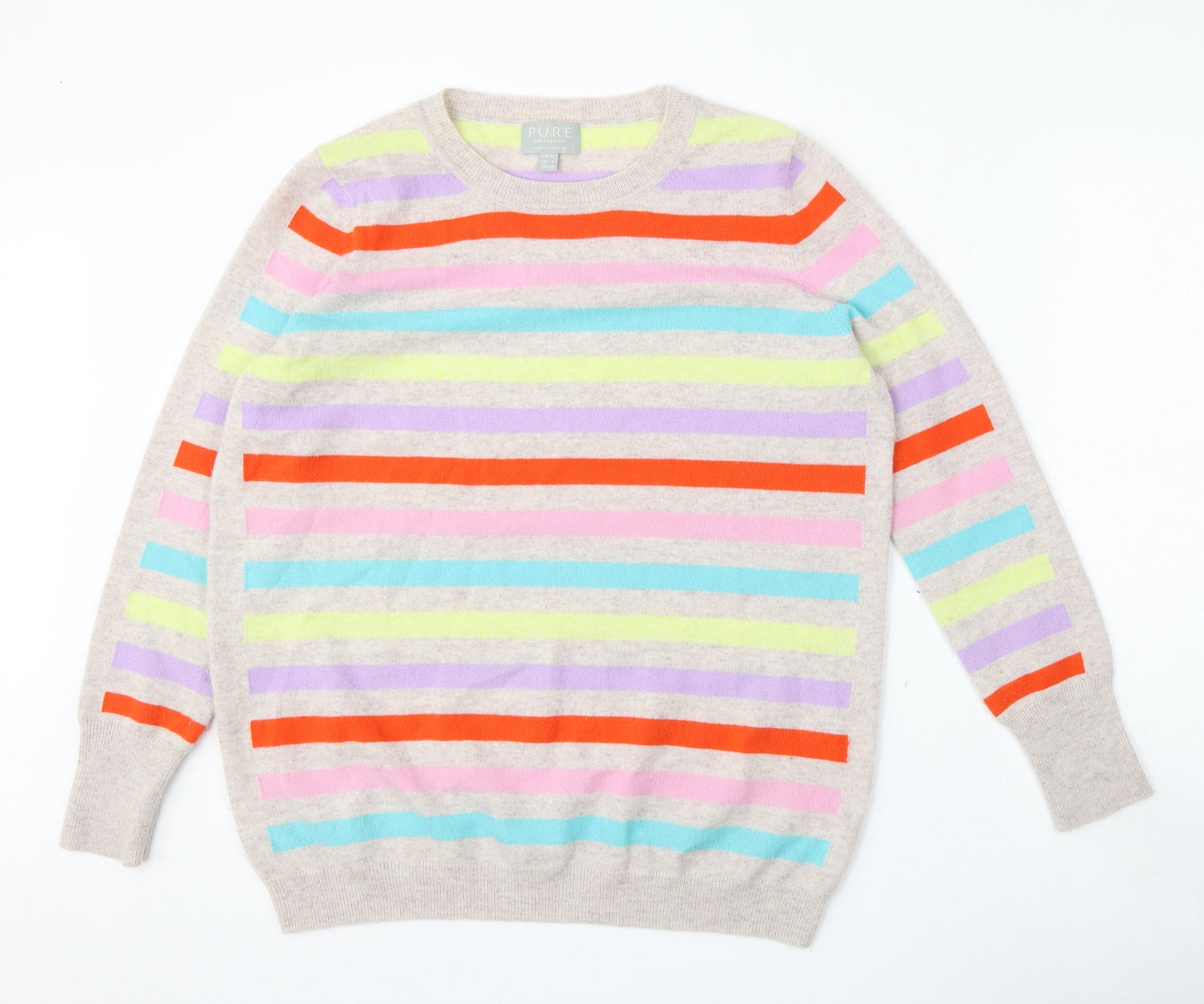 PURE Collection Womens Multicoloured Round Neck Striped Cashmere Pullover Jumper Size 12
