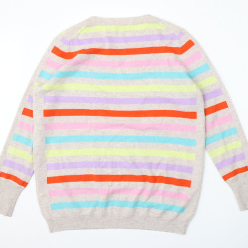 PURE Collection Womens Multicoloured Round Neck Striped Cashmere Pullover Jumper Size 12