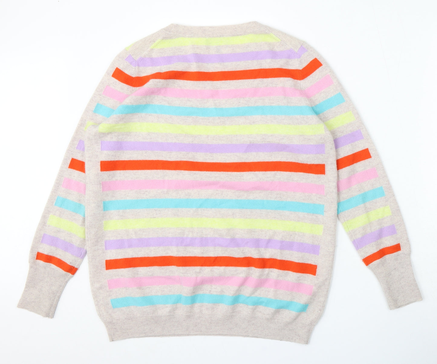 PURE Collection Womens Multicoloured Round Neck Striped Cashmere Pullover Jumper Size 12