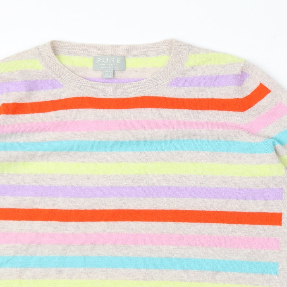 PURE Collection Womens Multicoloured Round Neck Striped Cashmere Pullover Jumper Size 12