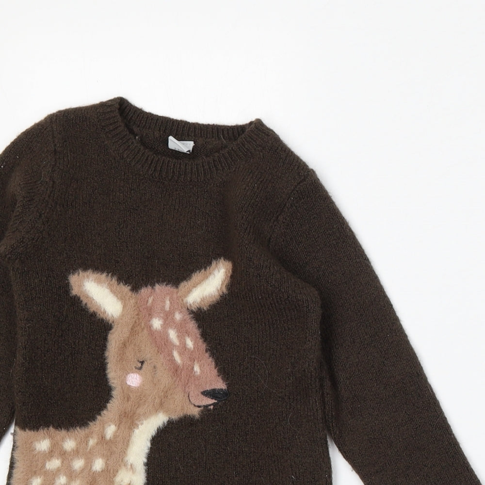 TU Girls Brown Round Neck  Polyester Pullover Jumper Size 2-3 Years