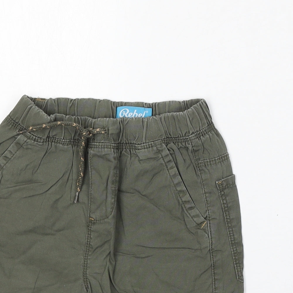Rebel  Boys Green  Cotton Cargo Shorts Size 3-4 Years  Regular