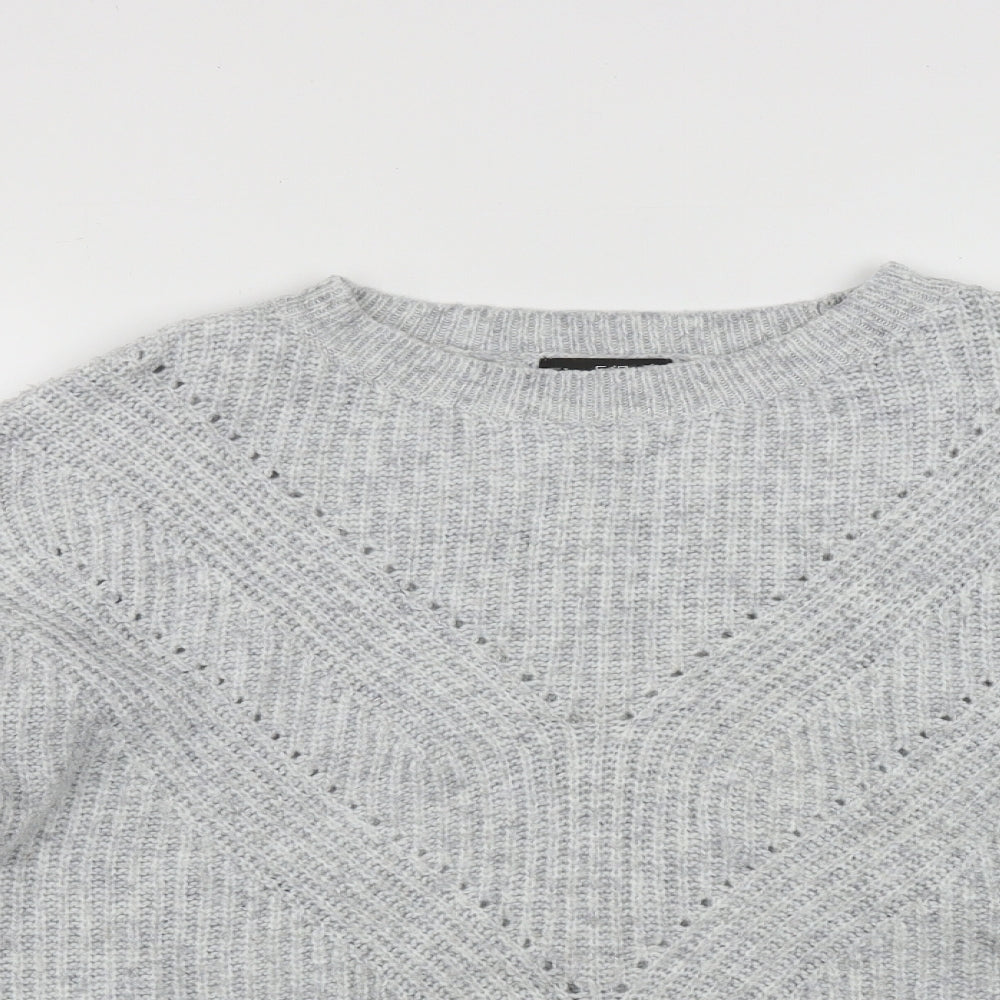 F&F Womens Grey Scoop Neck  Polyester Pullover Jumper Size 12